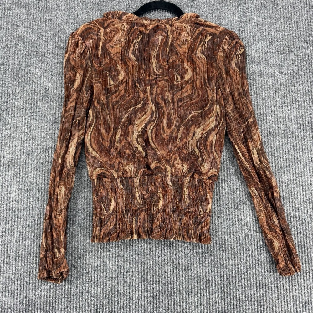 Joie Smocked Metallic Sheer Blouse Brown Boho Indie Top Womens Medium - Picture 8 of 11
